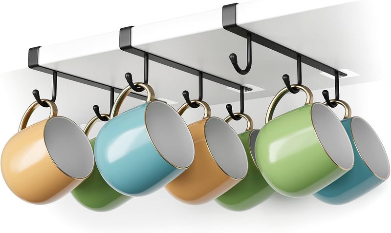 ECROCY Mug Hooks for Cabinet, Clip-On Shelf and Only Fits Flat Cabinet Without Any Lip, 3pcs Mug Holder No Drilling Free Damage - Image 1
